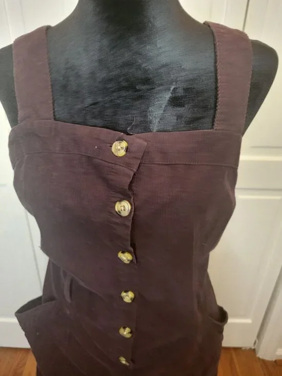 Universal Thread Brown Corduroy Jumper Dress Pockets L Cottage Peasant Milkmaid - Picture 6 of 9